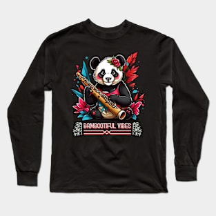 BAMBOOTIFUL VIBES ROCKABILLY PANDA BEAR PLAYING BAMBOO FLUTE Long Sleeve T-Shirt